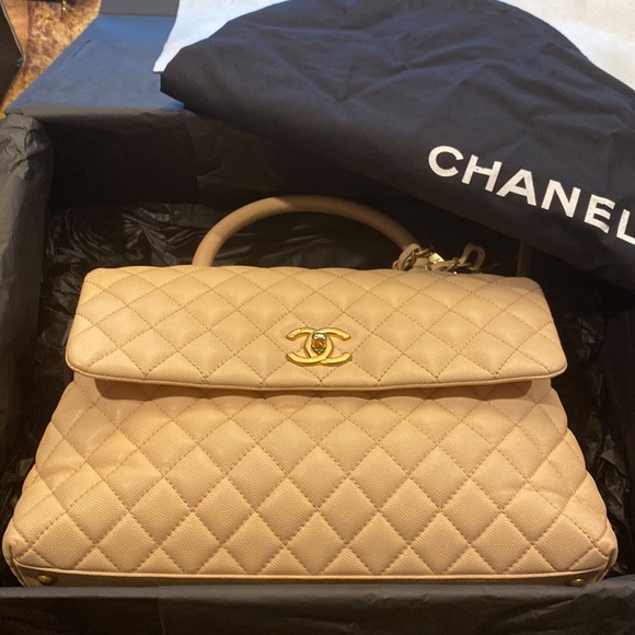 Chanel Medium Coco Quilted Caviar Leather Top Handle Shoulder Bag - Picture 12 of 13